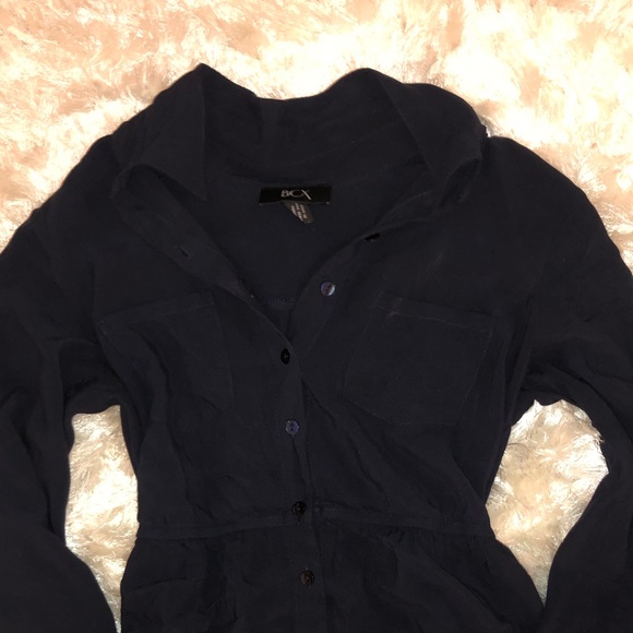 Navy Blue Collared Button Down Dress - Picture 2 of 4